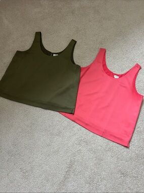 J. Crew Olive and Coral Scoop Neck Tank Tops - Set of 2